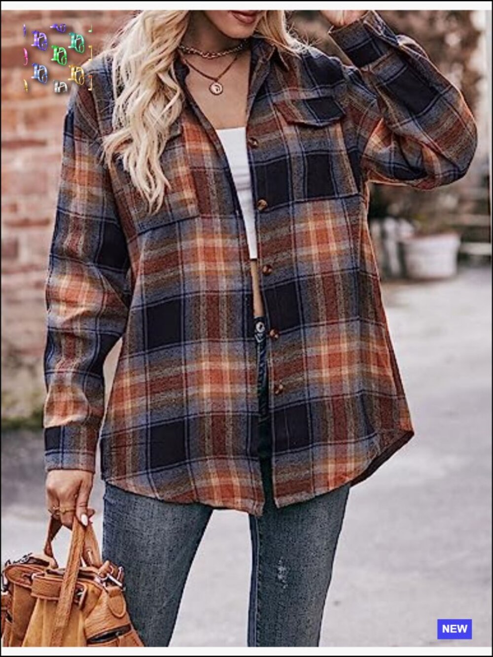 Oversized Plaid Button Down Shacket Jacket Flannel Long Sleeve Tops - Picture 3 of 7